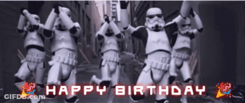 Stormtroopers Dancing With Happy Birthday Sign GIF