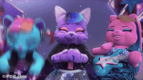 A Group Of Stuffed Animals Are Singing And Playing Instruments GIF
