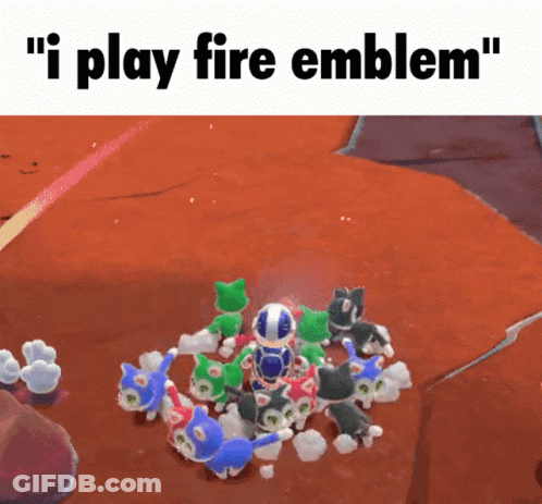 A Group Of Stuffed Animals Are Sitting In A Circle With The Words " I Play Fire Emblem " On The Bottom GIF