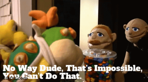 A Group Of Stuffed Animals With The Words No Way Dude That 'S Impossible You Can T Do That GIF