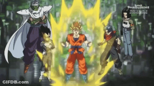 A Group Of Super Dragon Ball Heroes Characters Are Standing Next To Each Other GIF