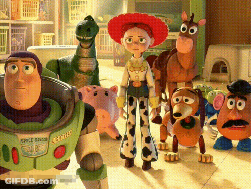 A Group Of Toy Story Characters Including Space Ranger Buzz Lightyear And Mr Potato Head GIF