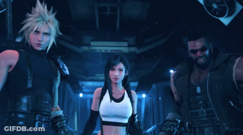 A Group Of Video Game Characters Are Standing Next To Each Other In A Dark Room GIF