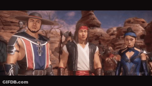 A Group Of Video Game Characters Are Standing Next To Each Other In A Desert . GIF