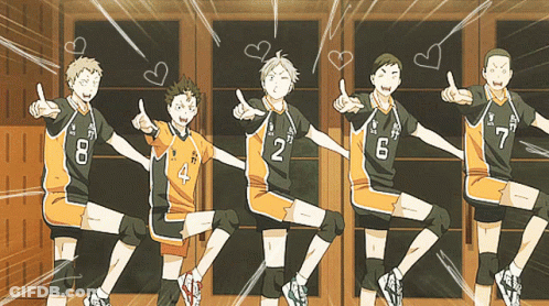 A Group Of Volleyball Players Are Standing In A Row And One Has The Number 6 On His Jersey GIF