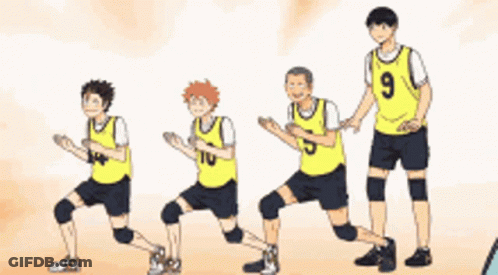 A Group Of Volleyball Players Are Standing Next To Each Other On A Court . GIF