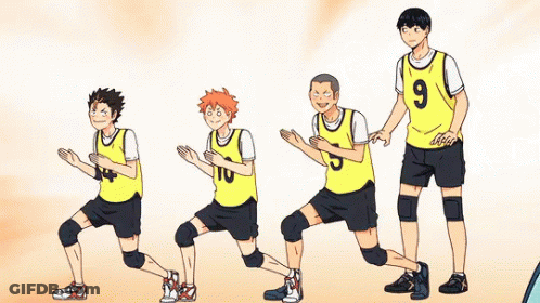 A Group Of Volleyball Players Are Standing Next To Each Other On Their Knees . GIF