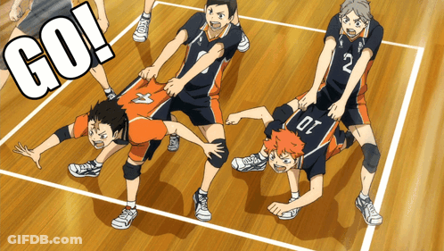 A Group Of Volleyball Players On A Court With The Word Go In The Background GIF