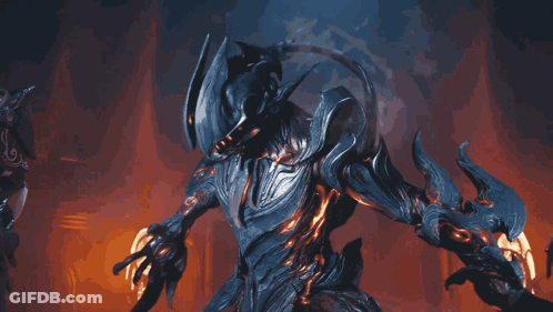 A Group Of Warriors Standing Next To Each Other In A Dark Room GIF