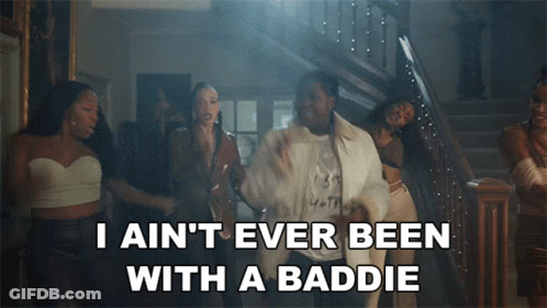 A Group Of Women Are Dancing In A Room With The Words " I Ain T Ever Been With A Baddie " GIF