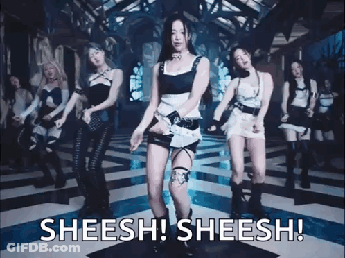 A Group Of Women Are Dancing In A Room With The Words Sheesh ! Sheesh ! On The Bottom . GIF