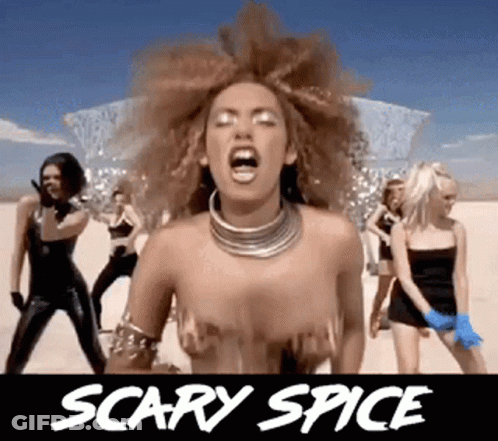A Group Of Women Are Dancing In A Video For Scary Spice . GIF