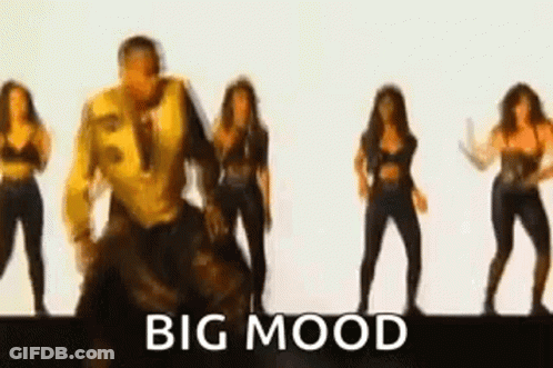 Women Dancing In Front Of Big Mood Sign GIF