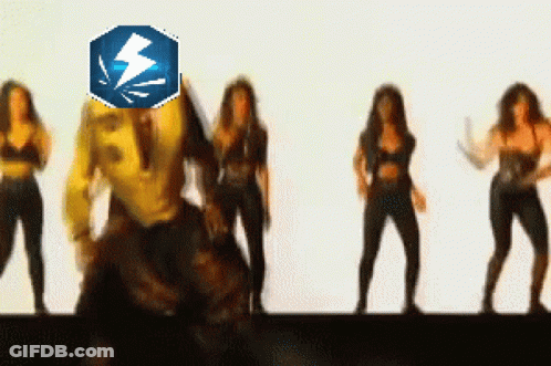 A Group Of Women Are Dancing In Front Of A White Background GIF