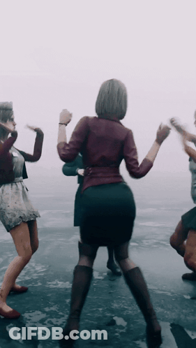 A Group Of Women Are Dancing On A Frozen Lake GIF