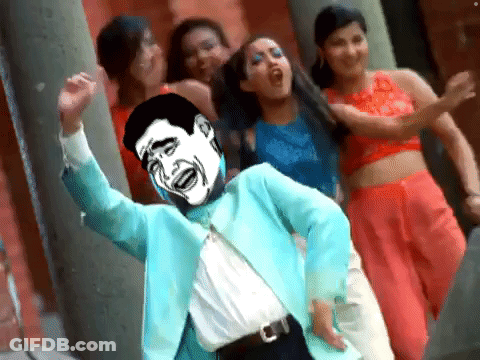 A Group Of Women Are Dancing With A Man In A Blue Suit GIF