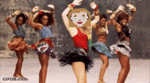A Group Of Women Are Dancing With A Pixelated Face In The Center GIF