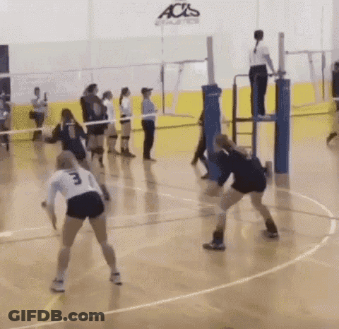 A Group Of Women Are Playing Volleyball On A Court . One Of The Players Has The Number 3 On Her Jersey . GIF