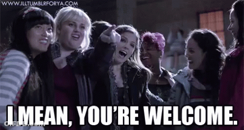 A Group Of Women Are Standing Next To Each Other And One Of Them Is Saying I Mean You 'Re Welcome . GIF
