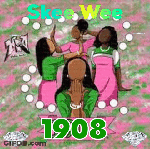 A Group Of Women Are Standing Next To Each Other On A Pink And Green Background With Diamonds . GIF