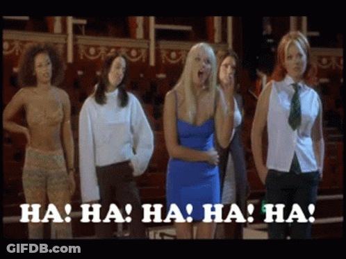 A Group Of Women Are Standing Next To Each Other With The Words Ha Ha Ha Ha Ha On The Bottom GIF