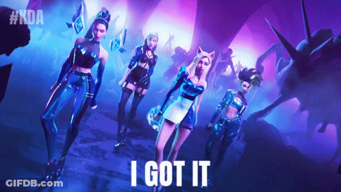 A Group Of Women Standing Next To Each Other With The Words " I Got It " In White Letters GIF