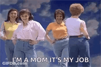 A Group Of Women Standing Next To Each Other With Their Hands On Their Hips And A Blue Sky In The Background . GIF