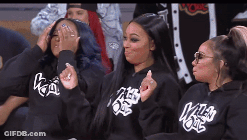 A Group Of Women Wearing Black Sweatshirts That Say ' Kings ' On Them GIF