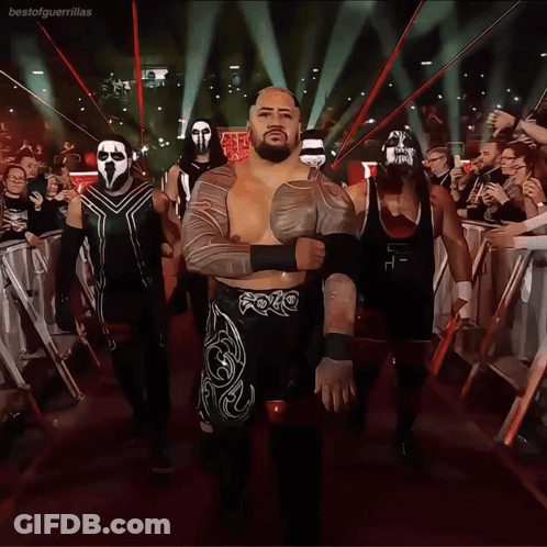A Group Of Wrestlers Are Standing In A Ring With The Hashtag Bestofguerrillas GIF