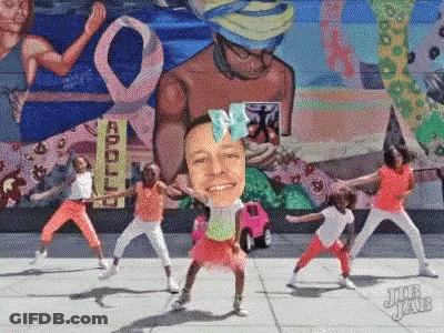 A Group Of Young Girls Are Dancing In Front Of A Mural That Says " Apollo " GIF