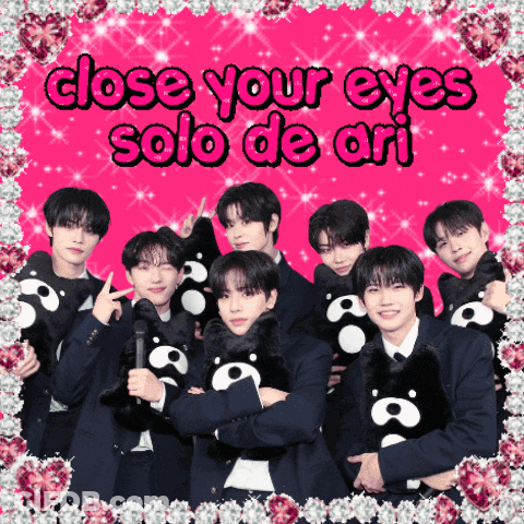 A Group Of Young Men Are Posing For A Picture With The Words Close Your Eyes Solo De Ari Above Them GIF