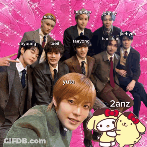 A Group Of Young Men Are Posing For A Picture With Yuta In The Center GIF