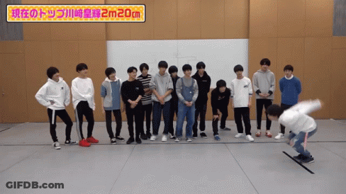 A Group Of Young Men Standing Next To Each Other With A Sign That Says 2M20cm GIF