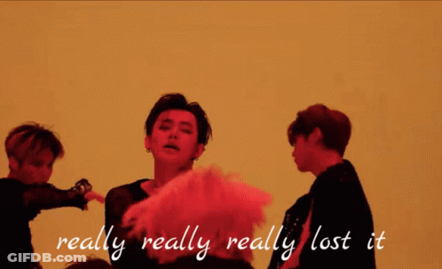 A Group Of Young Men Standing Next To Each Other With The Words " Really Really Really Lost It " Written On The Bottom GIF