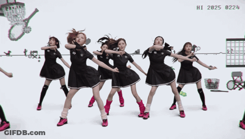 A Group Of Young Women Are Dancing In Front Of A Screen That Says Hi 2025 0224 GIF