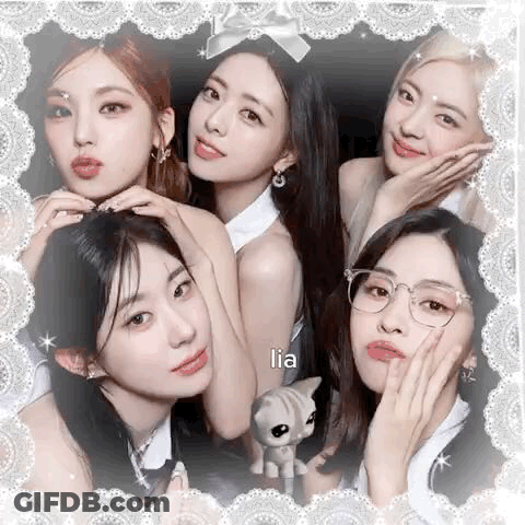 A Group Of Young Women Are Posing For A Picture Together In A Photo Booth . GIF