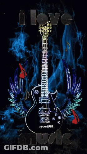 A Guitar With The Name Secret999 On The Bottom Of It GIF