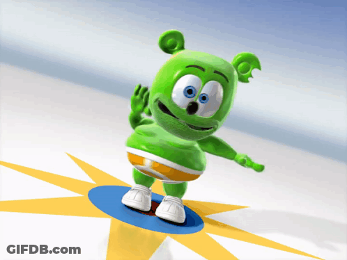 A Gummy Bear Is Standing On A Blue And Yellow Circle GIF
