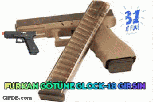 A Gun With A Magazine That Says Furkan Gotune Glock 18 Girsin On It GIF