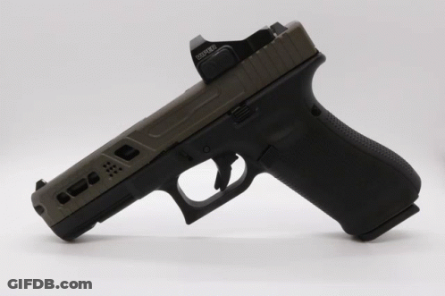 A Gun With A Red Dot Sight That Says ' Glock ' On It GIF