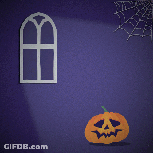 A Halloween Greeting Card With A Pumpkin And Spider Web GIF