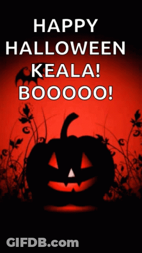 A Halloween Greeting With A Pumpkin And The Words Happy Halloween Keala Boooo GIF