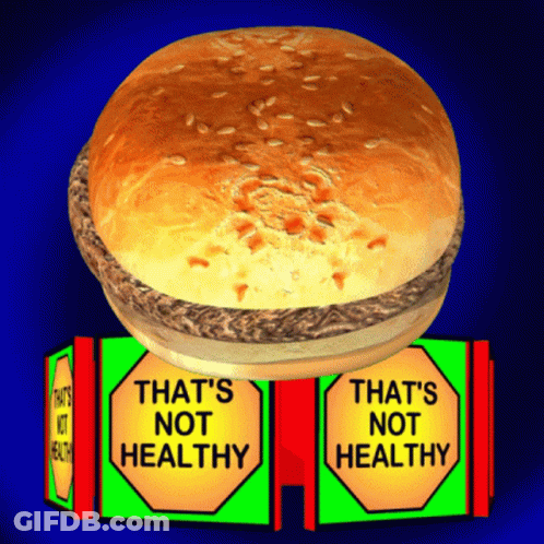 A Hamburger Is Sitting On Top Of Two Boxes That Say That 'S Not Healthy GIF
