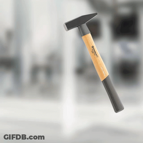 A Hammer With A Wooden Handle That Says Hammer GIF