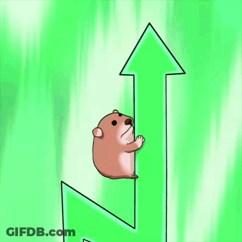 A Hamster Climbs Up A Green Arrow GIF