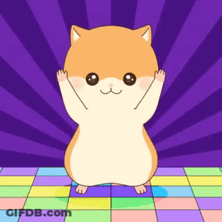 A Hamster Is Standing On A Colorful Tiled Floor With Its Arms In The Air . GIF