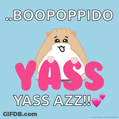 A Hamster Says Boopoppido Yass Yass Azz On A Blue Background GIF