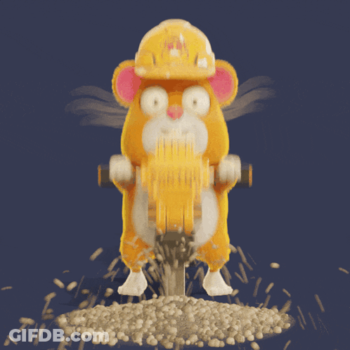A Hamster Wearing A Hard Hat Is Using A $ Grind Machine GIF