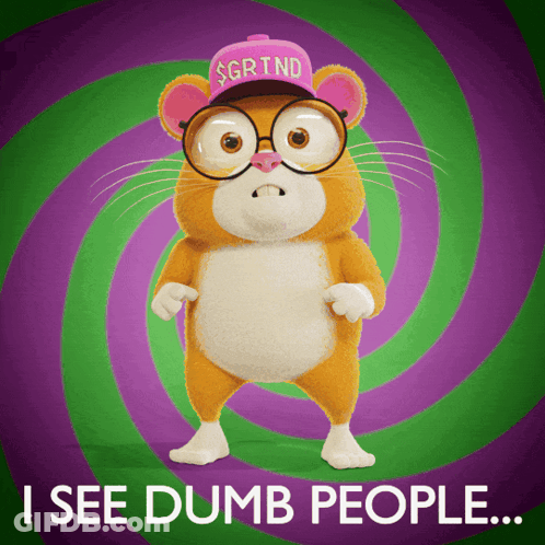 A Hamster Wearing Glasses And A Hat That Says Grind GIF
