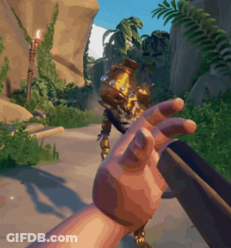 A Hand Holding A Gun In A Video Game With A Bottle In The Background GIF